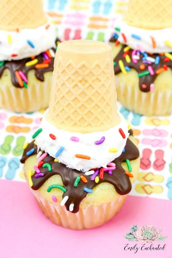 These fun melting ice cream cone cupcakes are great for summer parties or just because. Kids will especially love these colorful summer cupcakes.