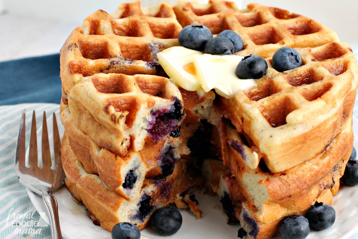 Frugal Foodie Mama Double Blueberry Greek Yogurt Waffles