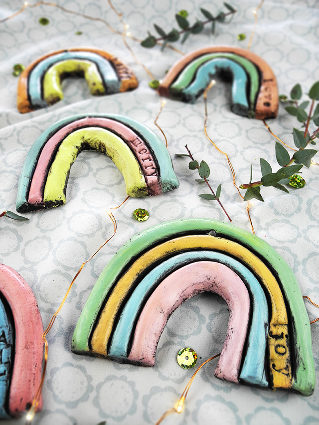 creating with jules- air dry clay rainbow ornaments