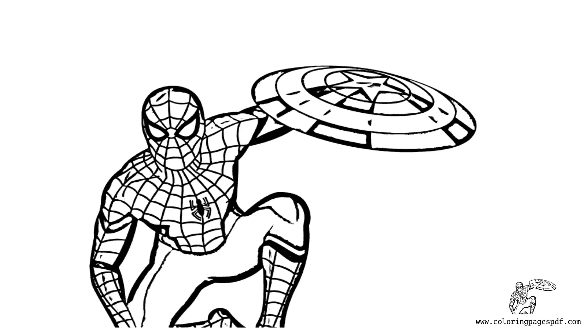 Coloring Page Of Spiderman With Captain America's Shield