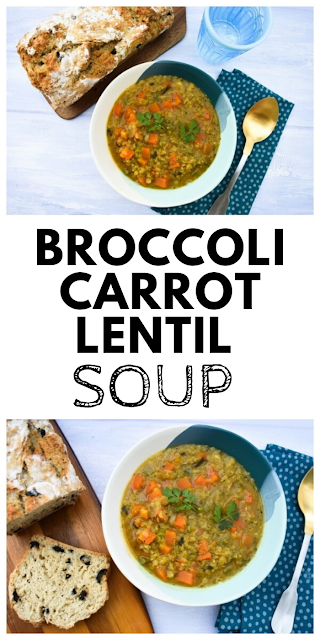 Broccoli, Carrot & Lentil Soup. A hearty soup that makes a filling meal, that is full of flavour but low calorie. Easy to make and can be frozen. #broccolisoup #carrotsoup #redlentilsoup #lentilsoup #soup #lowcaloriesoup #vegansoup #easysouprecipe