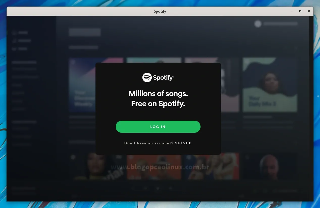 Spotify executando no Fedora 35 Workstation