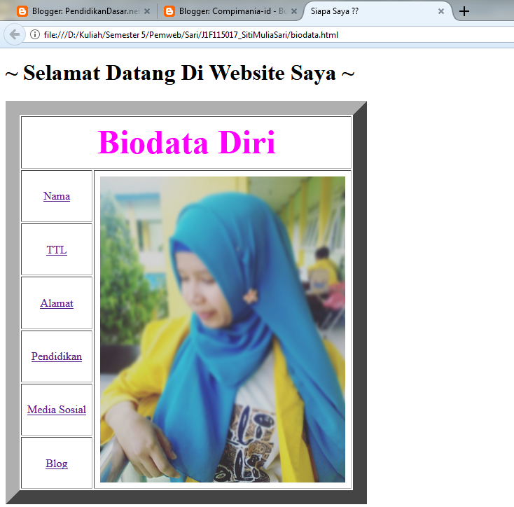 Membuat Biodata Sederhana dan Menggunakan Link pada HTML ~ Compimania-id