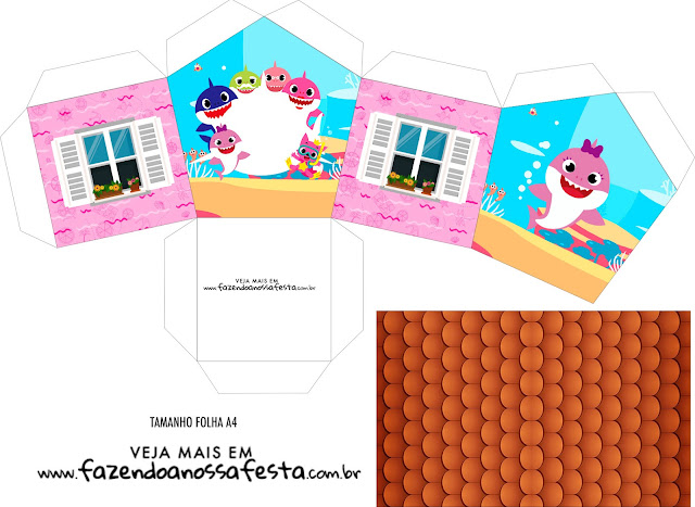 Baby Shark Party: Free Printable House Shapped Box. Baby Shark Party: Free Printable House Shapped Box.