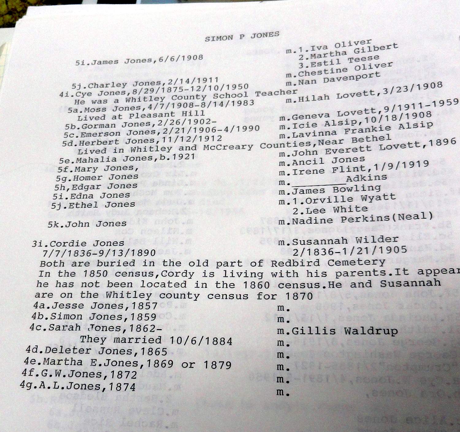 The Jones Family of Whitley County The Genealogy of the Jones