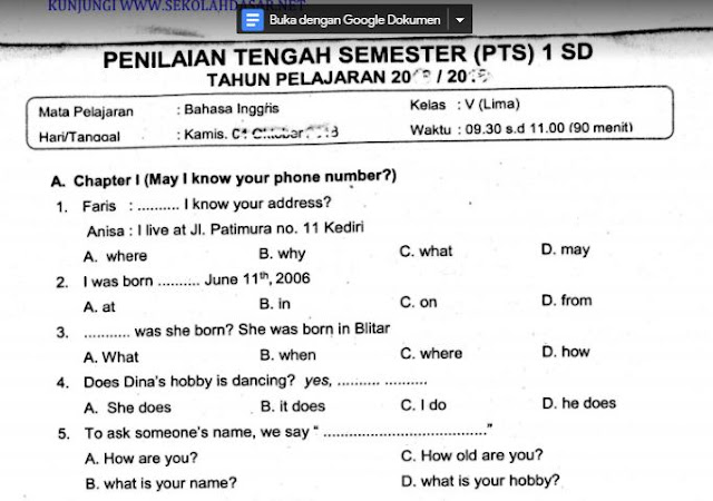 Contoh Soal Ulangan Anak Tk