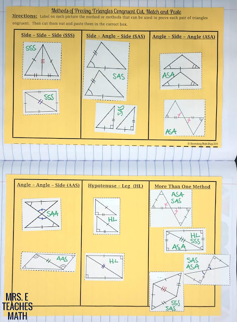 Triangle Congruence Activity for Interactive Notebooks