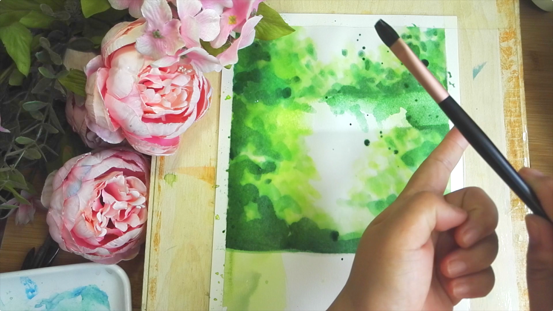 Watercolor coffee and rain outside the window step by step tutorial