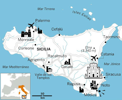 Mapa turístico de Sicilia.