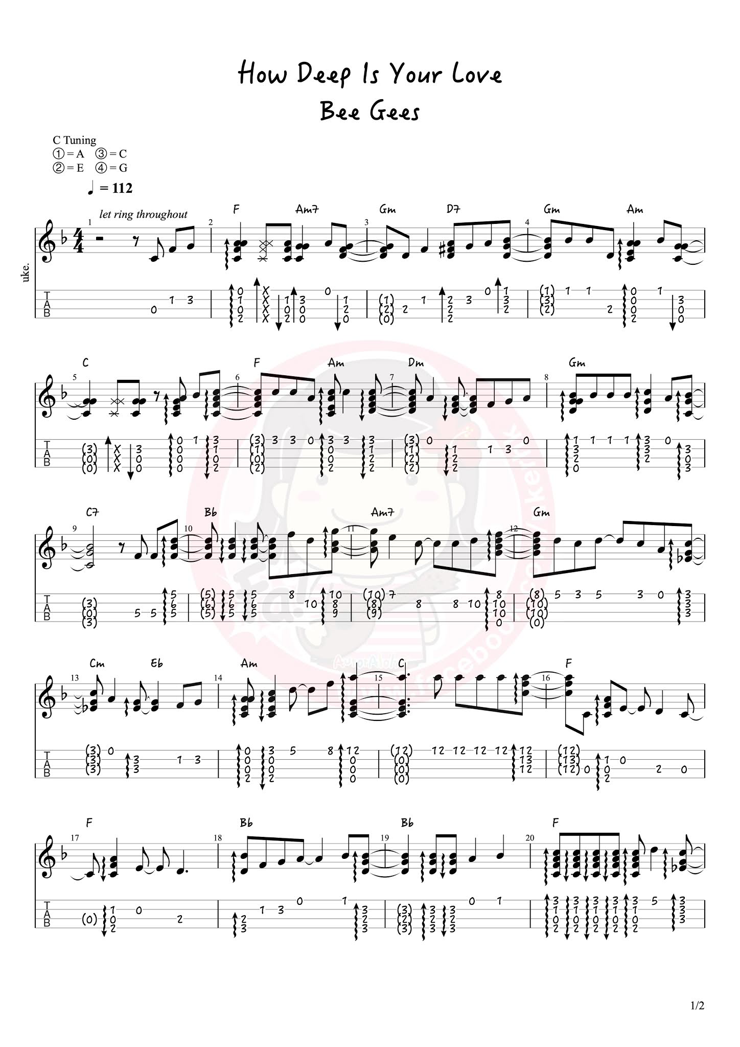 ukulelemania 327 Bee Gees How Deep Is Your Love Ukulele Solo獨奏譜