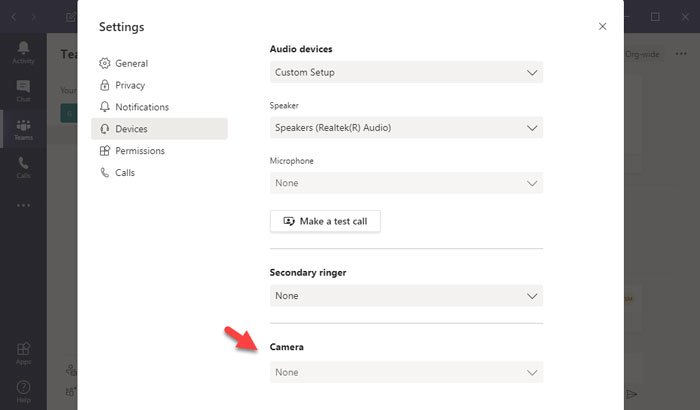 La fotocamera di Microsoft Teams è disattivata o non funziona