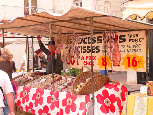 Saucissons (dry cured sausages) at a market, Indre et Loire, France. Photo by Loire Valley Time Travel.