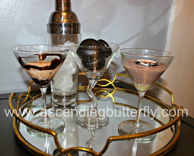National Chocolate Lovers Month Specialty Cocktails Dark and White Chocolate Martinis, #DiscoverWorldMarket, #worldmarkettribe, martini glasses, barware, cocktail shaker, mirrored serving tray, cost plus world market