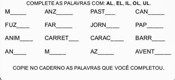 Professora Tati Simoes Atividade Silaba Complexa Al El Il Ol Ul Dificuldades Ortograficas