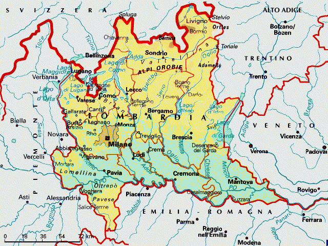 Mappa di Lombardia Regionale | Italia Mappa Regionale