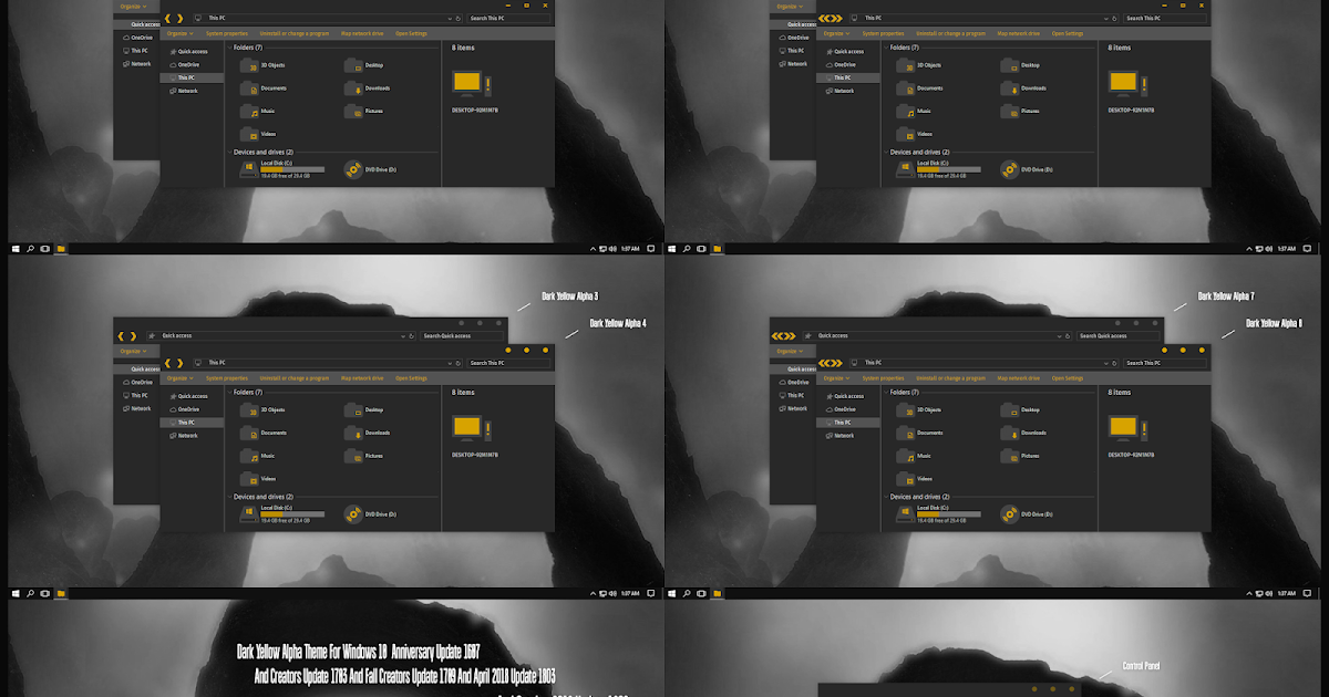 Dark Yellow Alpha Theme Windows10 November 2019 Update 1909 