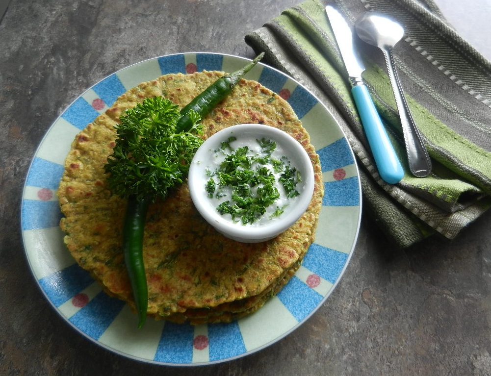 Sizzling Indian Recipes..... Parsley paratha enriched with flaxseed