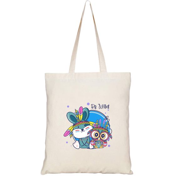 TÚI VẢI TOTE CANVAS IN HÌNH CUTE CARTOON TRIBAL OWL BUNNY WITH FEATHERS HT222 – HTFASHION