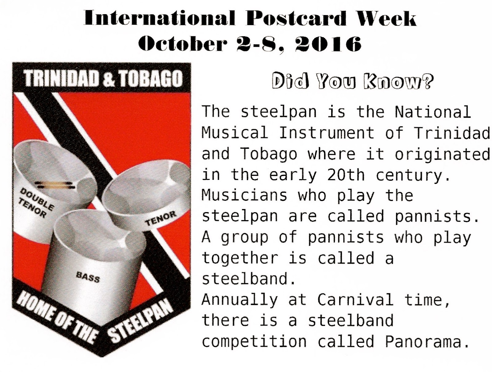My Favorite Postcards Steelpan Drums from Trinidad and Tobago