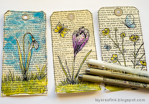 Layers of ink - Watercolor Flowers on Book Paper Tutorial by Anna-Karin Evaldsson.