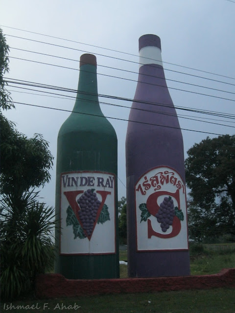 Giant bottles at Vin de Ray winery, Thailand