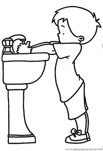 Portal Escuela Colorear un niño lavándose las manos