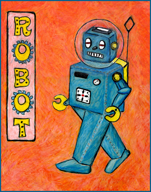 Vintage robot toy -- pencil sketch