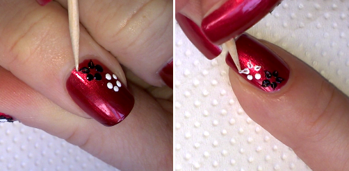 Life World Women: Dark Red Floral Nail Art By Using Toothpick & Dotting ...