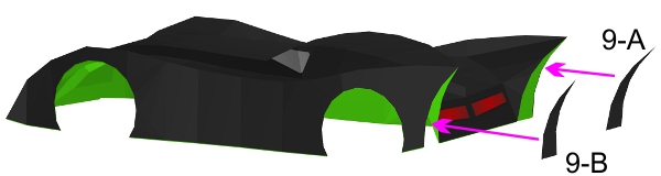 Step 9 in Batmobile paper model build instruction Step 9 in Batmobile paper model build instruction