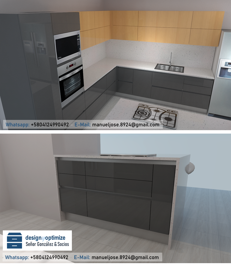 Diseño De Muebles Madera: 0220 Cocina con Perfil Gola Forma L , con