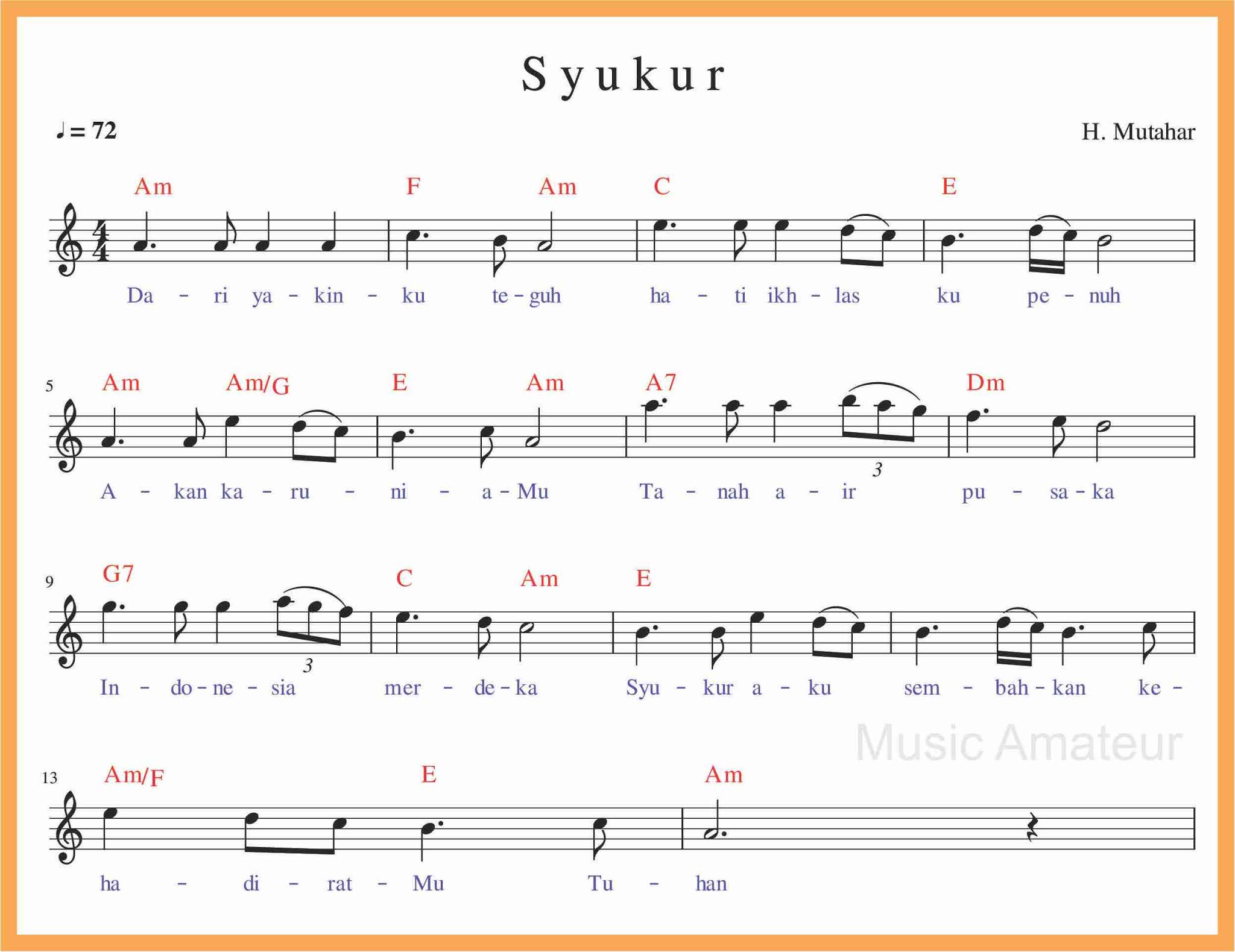 Chord Lagu Nasional Syukur | String Gitar