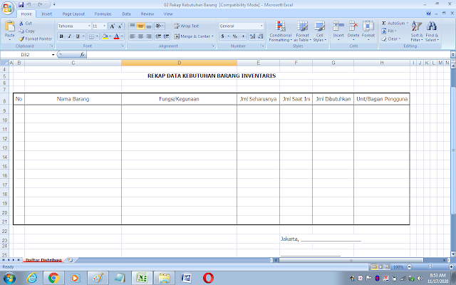 Format rekap kebutuhan barang inventaris di sekolah