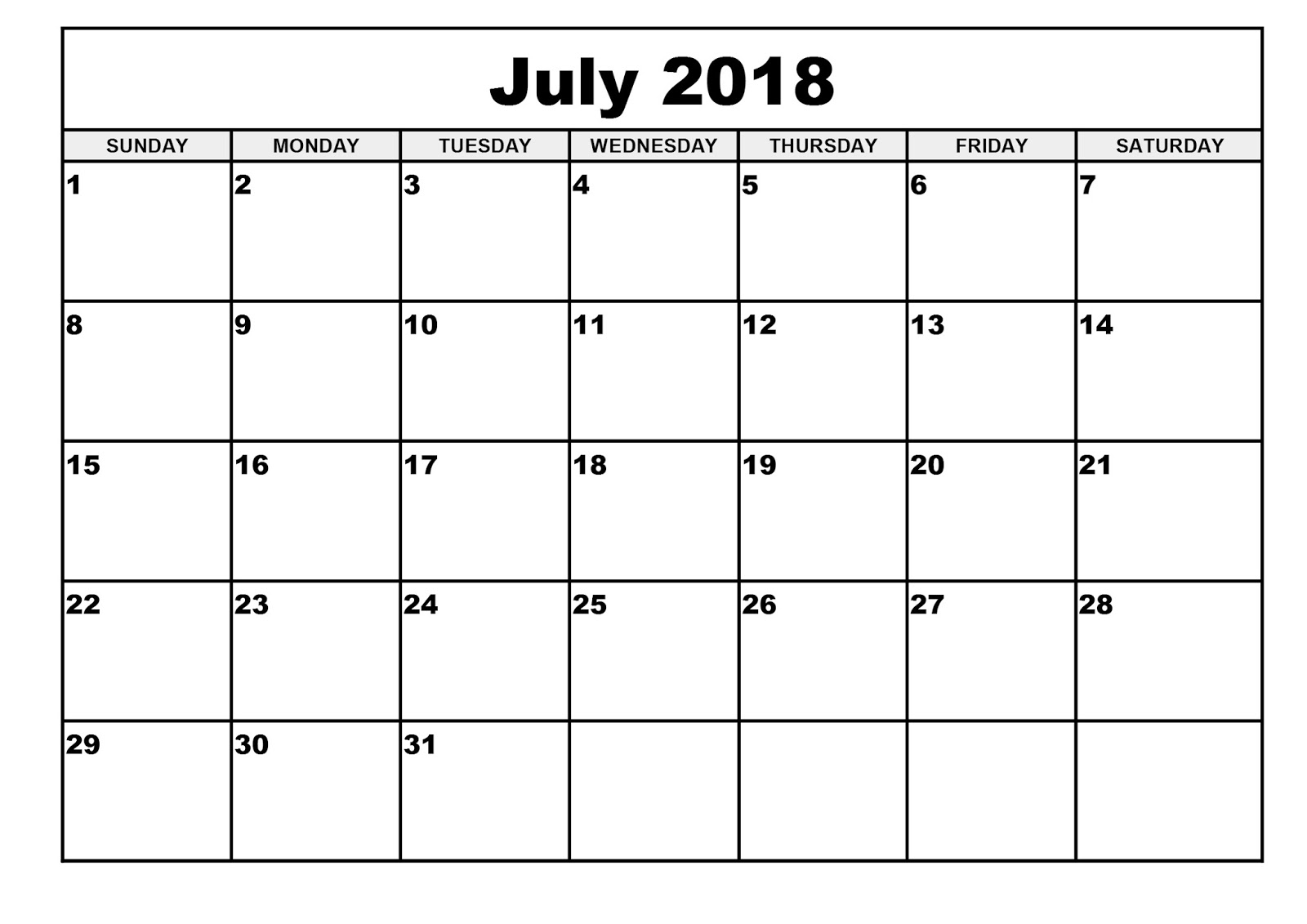 calendar template 2018 printable