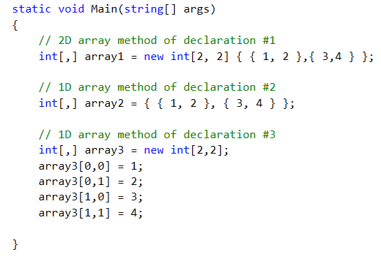 Arrays for matrices