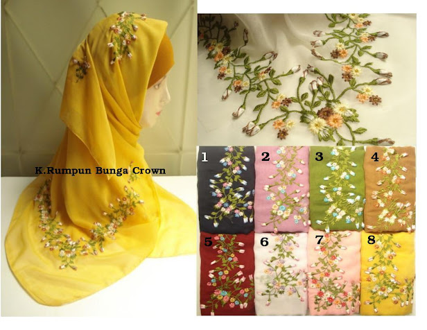 PRE-ORDER : TUDUNG SULAM RUMPUN BUNGA CROWN - RM 55 each