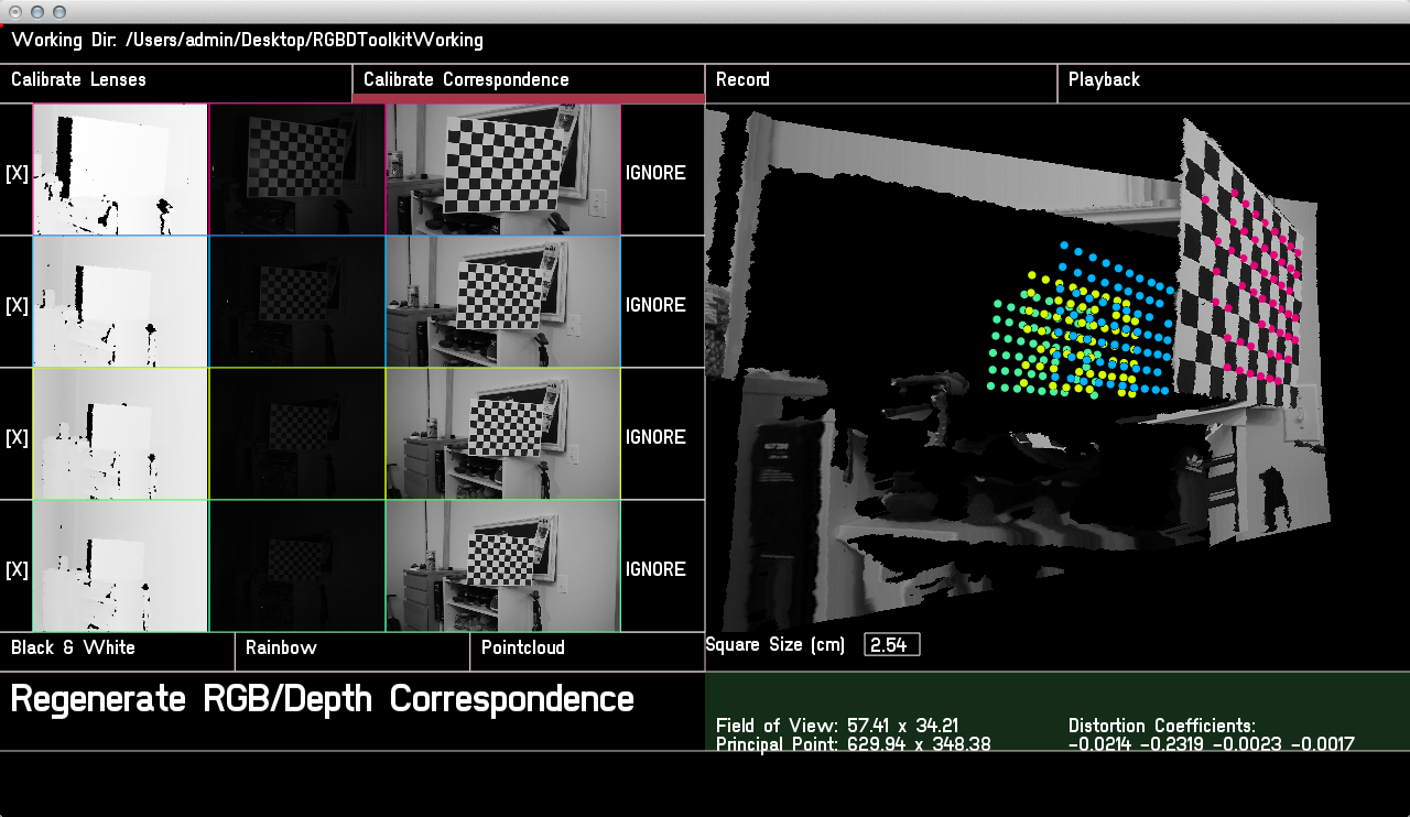 A successfully calibrated RGBDToolkit rig