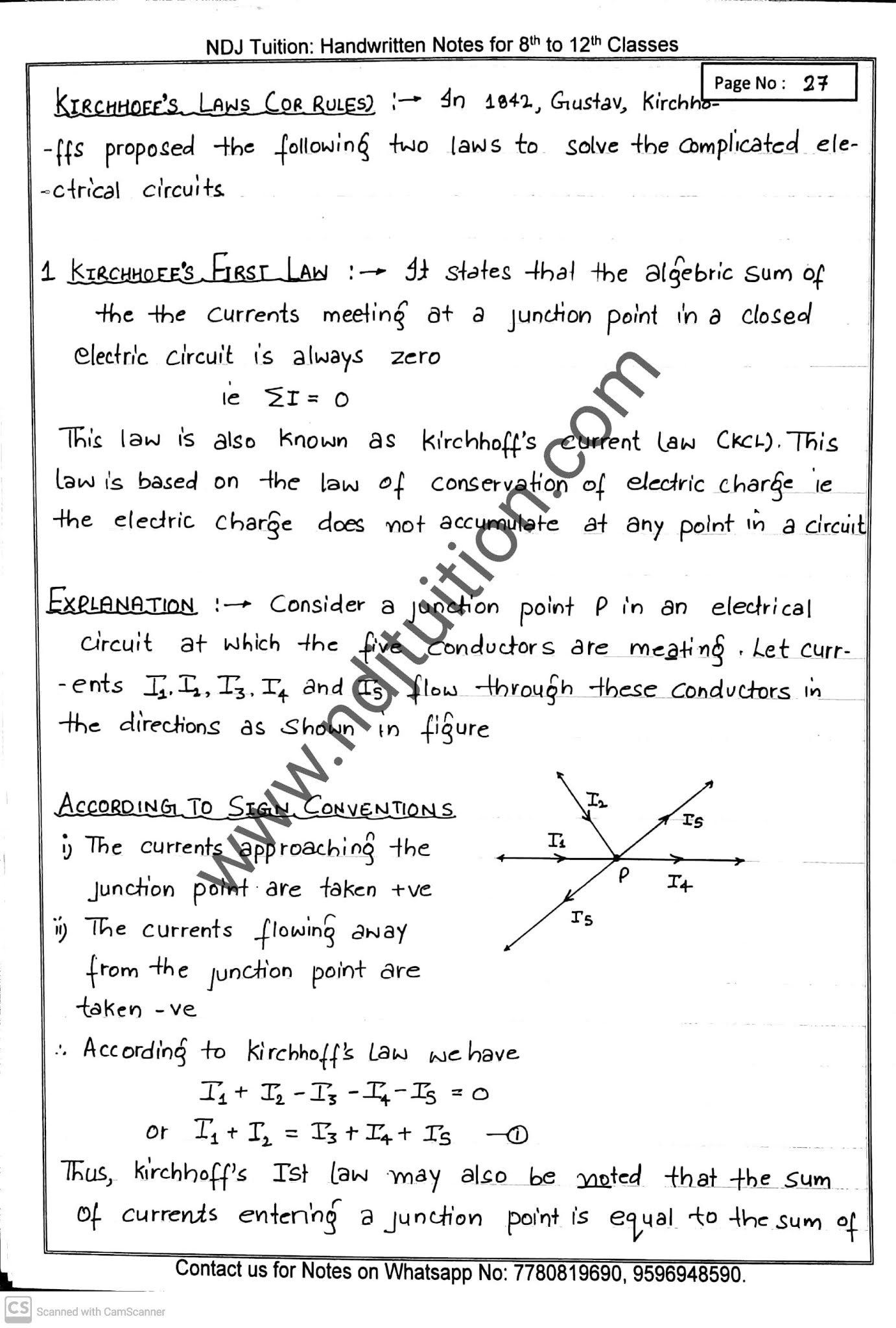Current Electricity Class 12th Handwritten Notes CBSE NDJ Tuition