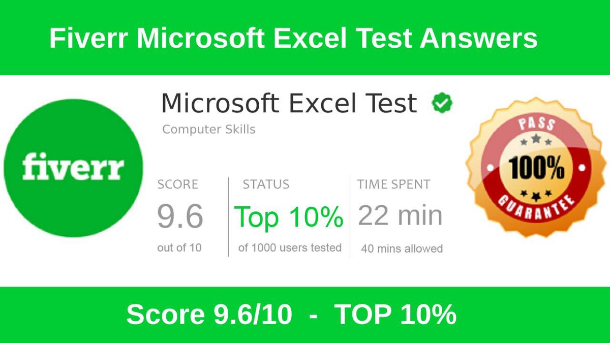 Fiverr Microsoft Excel 2016 Test Answers 2021