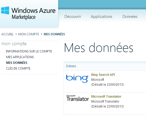 Windows Azure Marketplace data