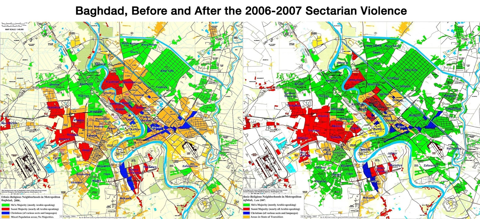 Baghdad, before & after the sectarian violence (2006 - 2007)