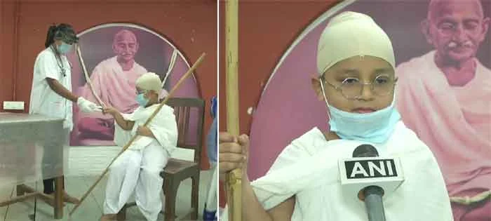 News, National, COVID-19, test, Boy, Mahatma Gandhi, 10-year-old Gujarat boy goes for COVID 19 test dressed up as Mahatma Gandhi