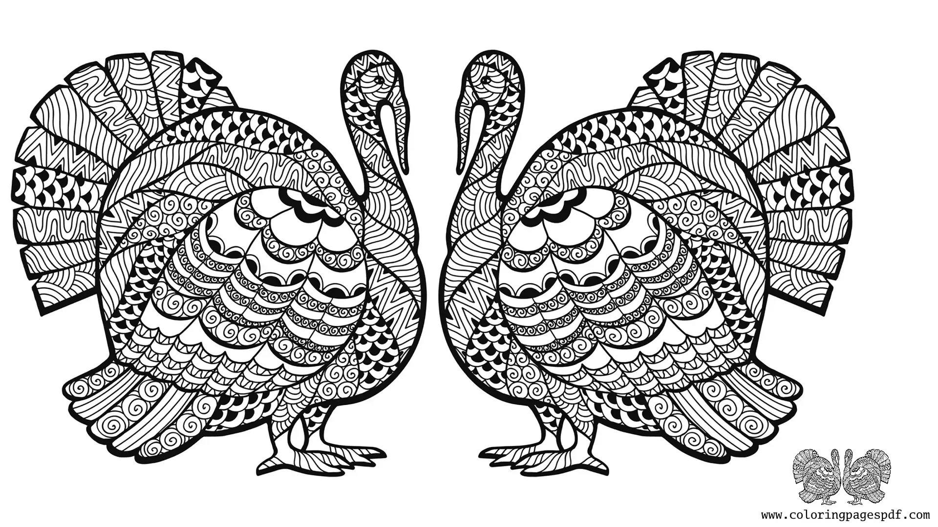 Coloring Page Of Two Turkeys Mandala
