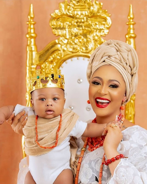 Check out the lovely Photos of Olakunle Churchill and Rosy Meurer as they show their son's face for the first time (photos)