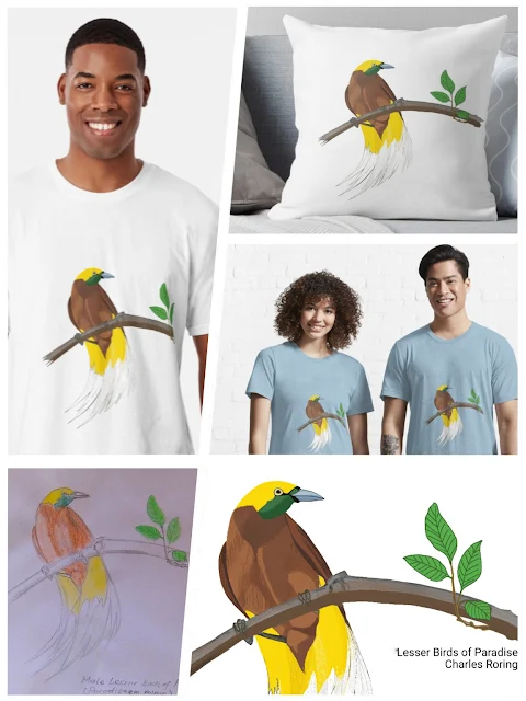 some products with printed digital illustration of birds of paradise