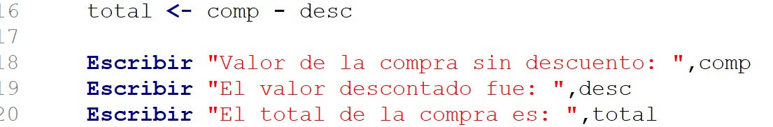 Calcular total de compra con descuento en algoritmos