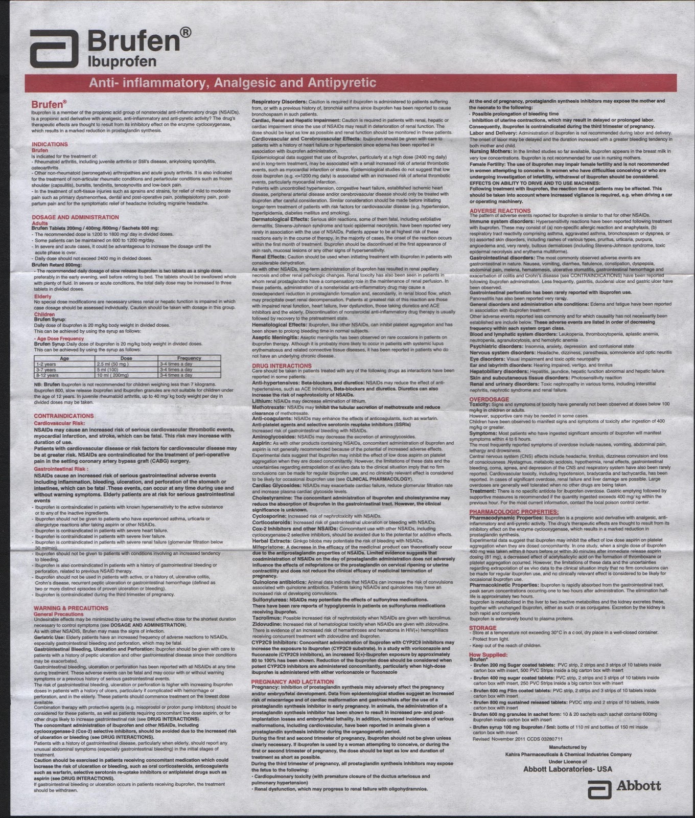 Drug Pamphlet Brufen