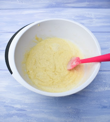 lemonade cake batter in mixing bowl