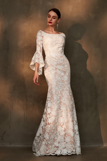 eDressit White Trumpet Sleeves Lace Applique Wedding Dress