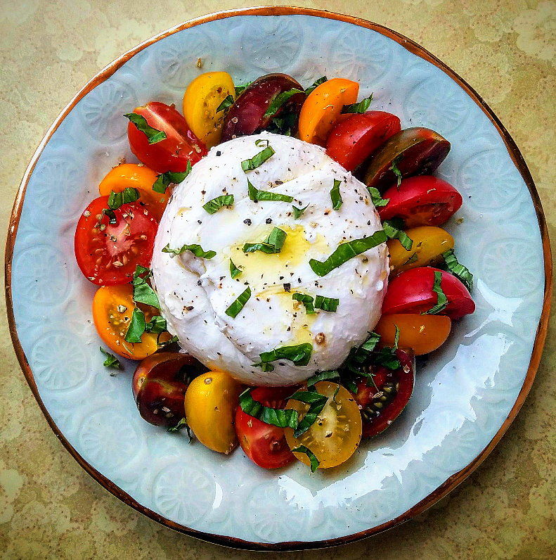 Burrata with Heirloom Tomatoes and Basil