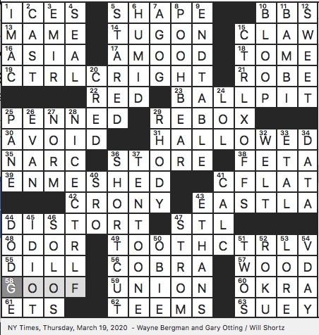 Rex Parker Does The Nyt Crossword Puzzle Neighborhood Intersected By Pomona Fwy Thu 3 19 20 Parsley Relative Jeans That Have Been Summerized Play Area At Some Fast Food Restaurants